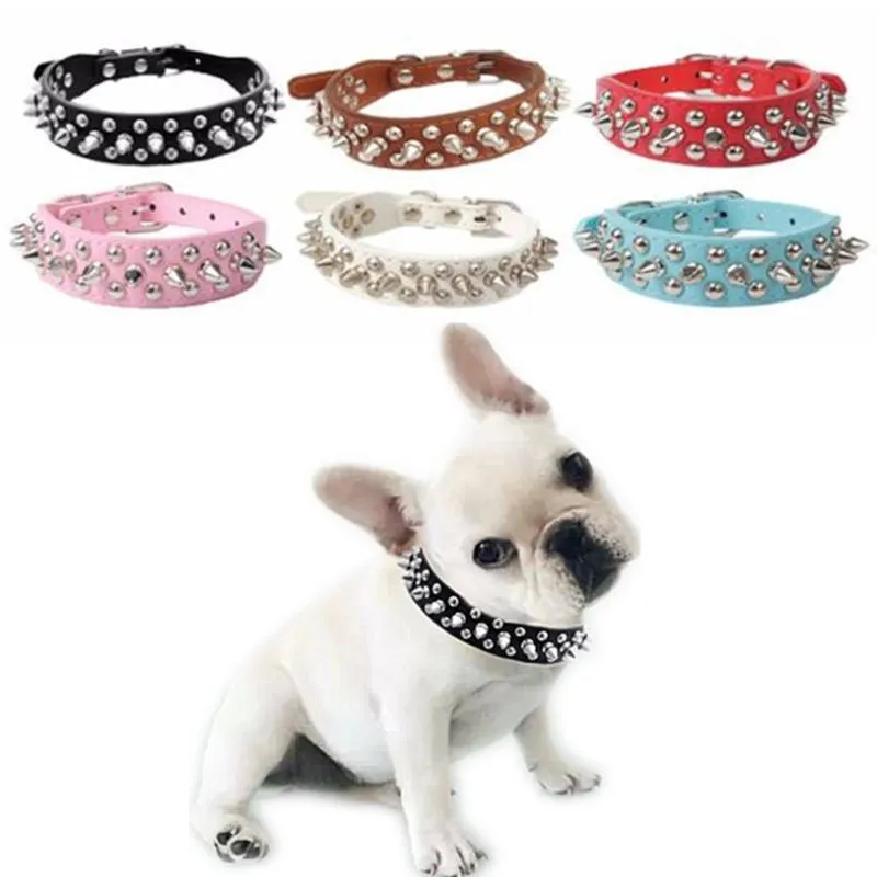 Dog Collar Leashes Pet PU Läder XXS-L Justerbar Rivet Spiked Studded Puppy Collar Neck Strap Cool 30D16