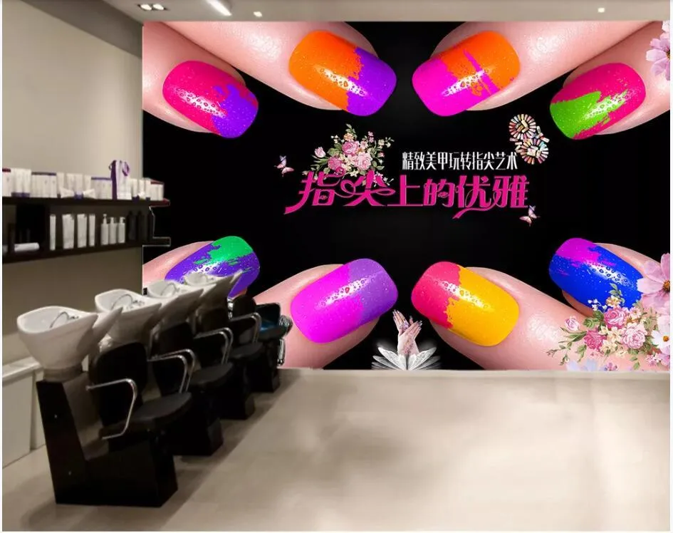 Tapety WDBH 3D Tapeta Custom Po Kolorowe Moda Nail Beauty Cosmetics salon Dekoracje ścienne Malowidła na ścianach 3 d