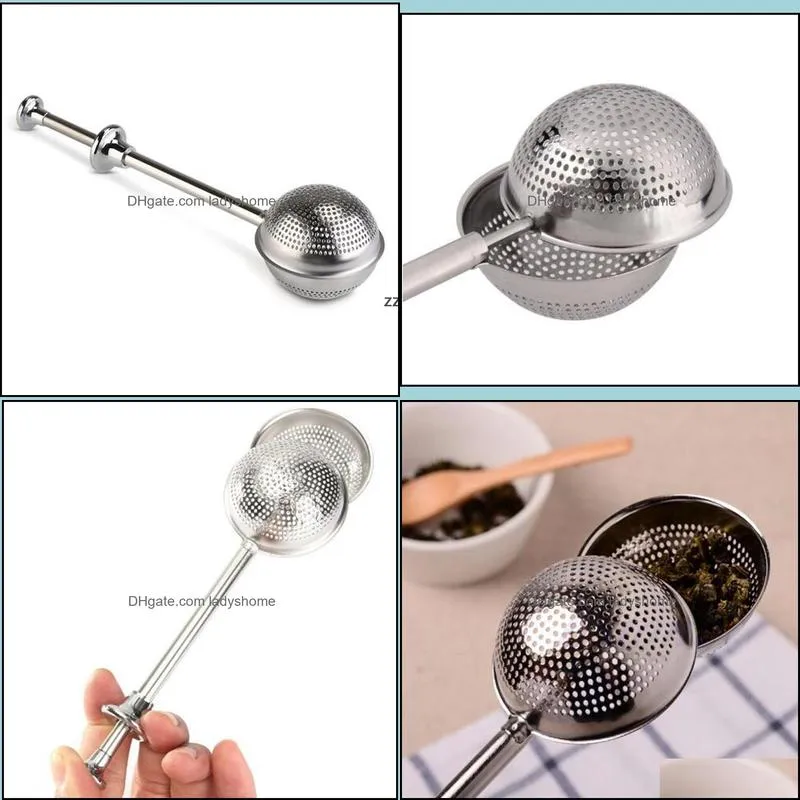 Tea Infuser Stainless Steel Teapot Tea Strainer Ball Shape Push Tea Infuser Mesh Filter Reusable Metal Tool Accessories HWB7956