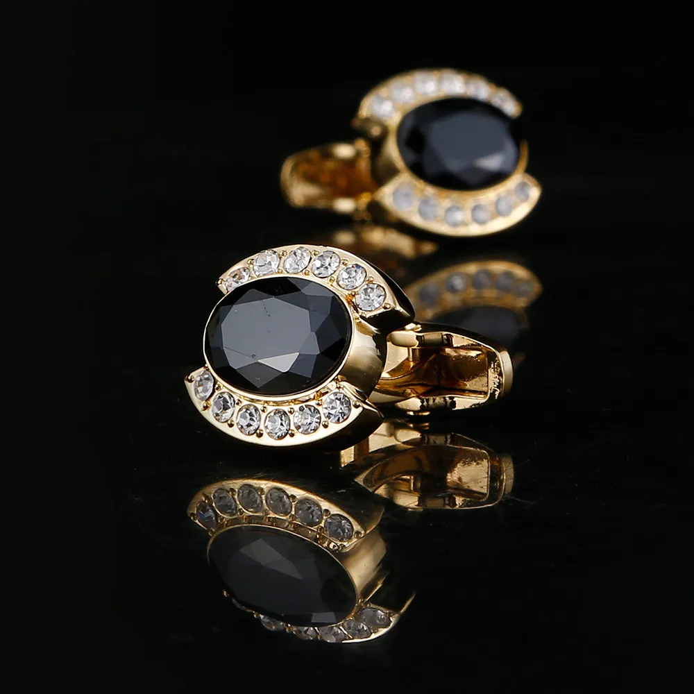 Siyah Zirkon Kristal Kol Düğmeleri Takı Gömlek Kol Düğmesi Erkek Marka Moda Manşet Bağlantı Düğün Damat Düğmesi Kol Düğmeleri AE593839985489