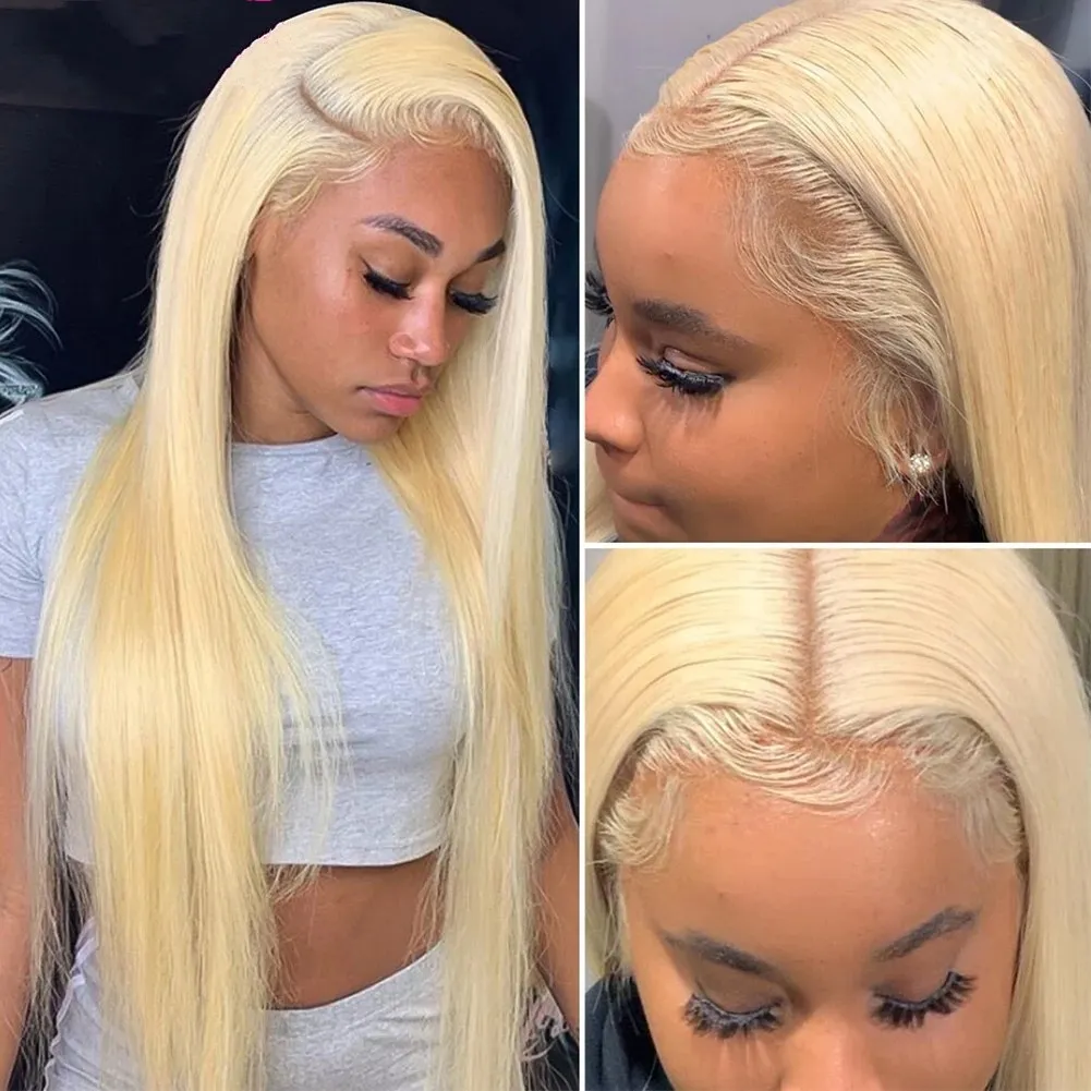 Fahion 613 Blonde Brazilian Human Hair Wigs Silky Straight Synthetic Lace Front Wig With BabyHair 150% Cosplay Daily