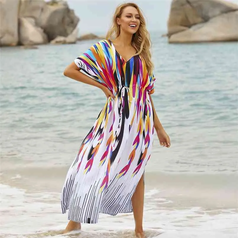 Copricostume in cotone taglie forti Caftano Robe de Plage Kimono Copri bikini Sarong Tunica per abiti playa 210722