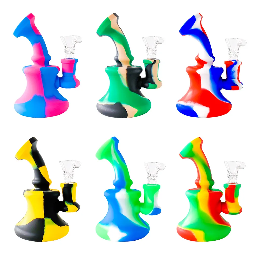 Cachimbo de fumo portátil 5.0 polegadas Bongos de silicone inquebráveis Shisha Hookah Bongo de vidro com 14.4mm plataformas petrolíferas conjuntas Dab Rig para atacado