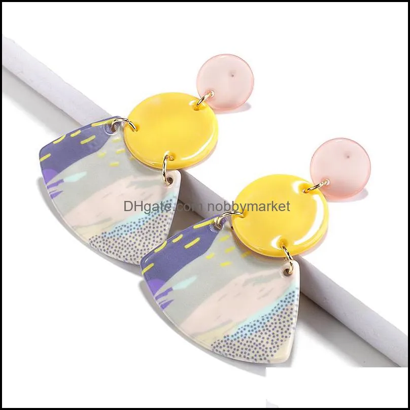 Colorful Semicircle Acrylic Earrings Natural Marble Pattern Simple Geometric Resin Hanging Big Earrings For Women Girl