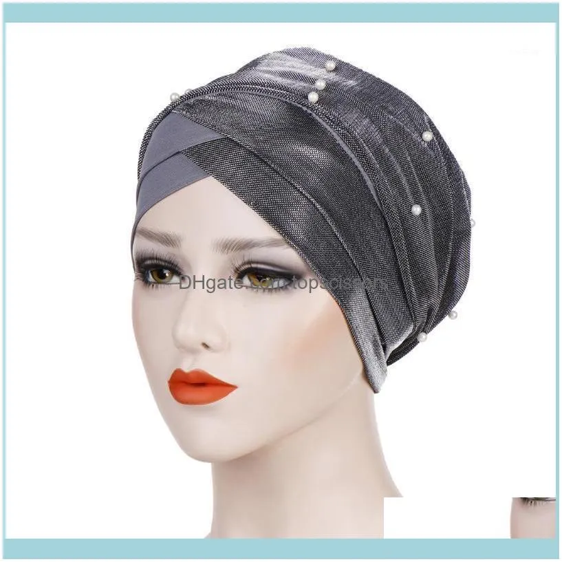 Aesories Tools Head ProductsHelisopus Headdress Muçulmana Turbante Tampão Para As Mulheres Contas Sólidas Hijabs Bonnet Árabe Envoltório Cabeça Lenço Islâmico Turbante Islâmico