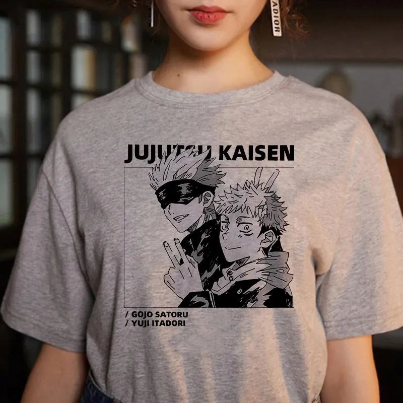 Erkek T-Shirt Jujutsu Kaisen Baskı T Gömlek Erkekler Hip Hop Rahat Tshirt Harajuku Kawaii Karikatür Tees Satoru Gojo Grafik T-shirt Unisex Tops