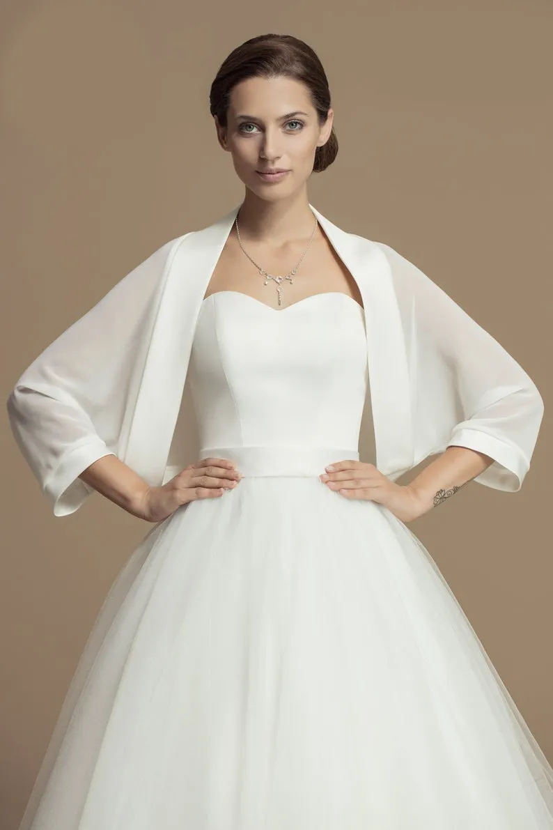 Simple Design Elegant White Chiffon Chiffon Jackets For Weddings