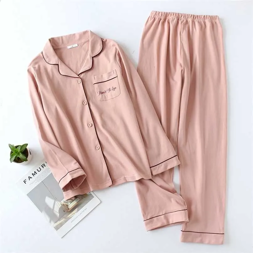 Couple's Cotton Pajamas Set for Autumn and Winter Long Sleeve Trousers Multi Colors Women Men Homewear Suit 211112