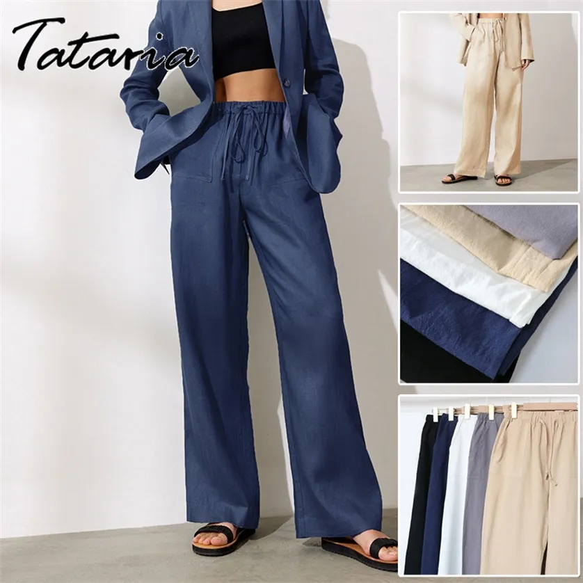 Pantaloni di cotone da donna Pantaloni grigi a vita alta Harem larghi morbidi elastici in vita Pantaloni casual blu estivi bianchi per donna 220211