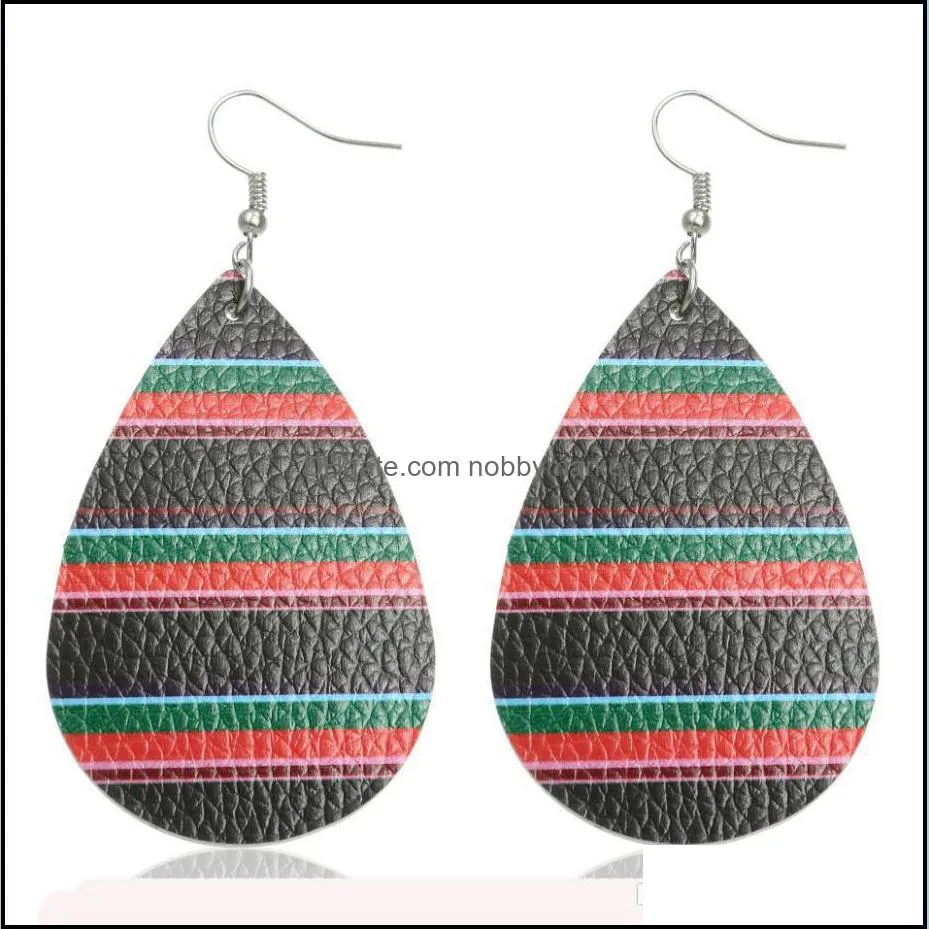 New Design Rainbow Stripe PU Leather Earrings Waterdrop Leather Eardrop Bohemia Dangle Drop Earrings Gifts For Women Jewelry