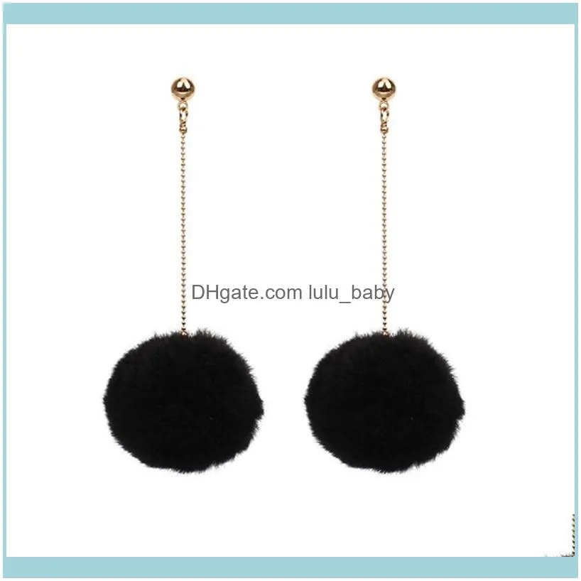 Dangle & Chandelier 7 Option Soft Pom Ball Long Chain Earrings Furry Fluffy For Girls Gift Accessories
