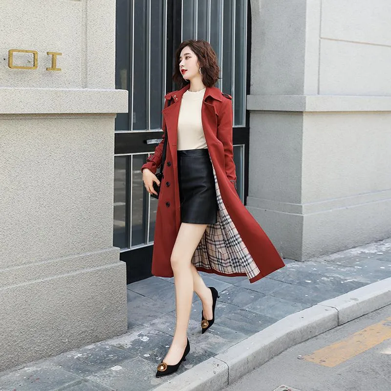 Trench Coats Feminino Jaquetão Médio Longo 2021 Primavera Temperamento Moda Coreano Sobretudo Casaco Casual