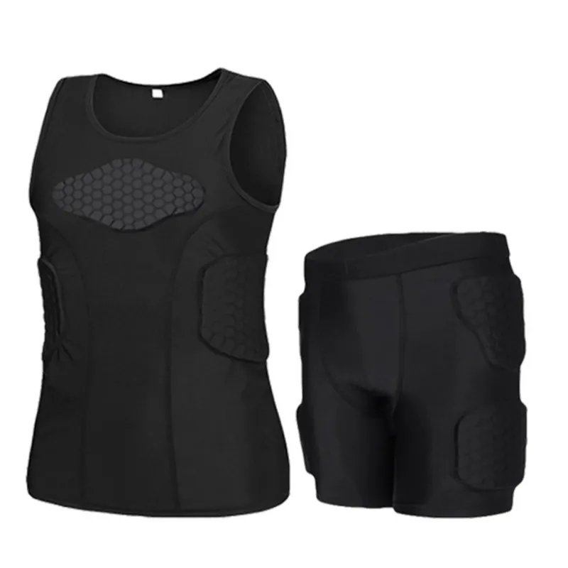 Männer Waben Knie Pads Anti-kollision Weste T-shirt Kurze Set Quick Dry T Tops Hosen Bekleidung Sportbekleidung Für Training fußball Trainn