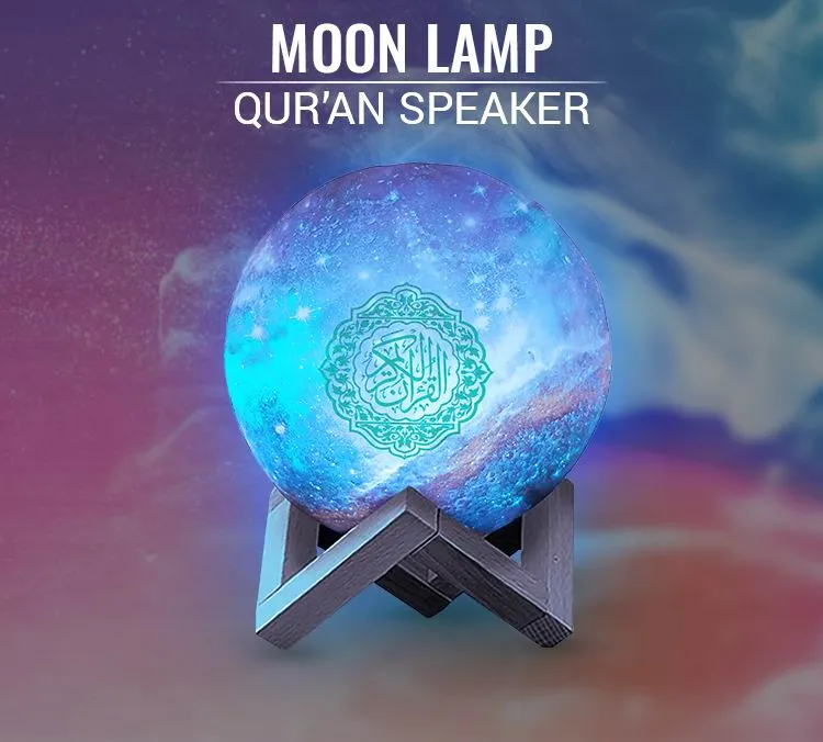 Starry Sky, Quran Bluetooth Trådlösa högtalare Färgrik Moonlight LED Light Moon Lampa Koran Reciter Muslim Högtalare med fjärrkontroll för barn / vän / älskare