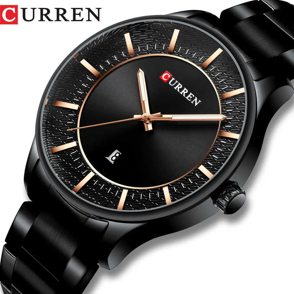 Relojes Curren de marca superior para hombre, relojes de cuarzo a la moda para hombre, reloj de pulsera de acero de negocios para hombre con fecha, reloj clásico negro para hombre Q0524