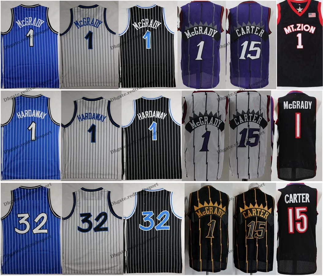 NCAA Vintage 1996 Basketball Jersey Penny Hardaway 1 T-Mac Tracy McGrady Vince Carter 15 Maillots Bleu Noir Chemises Cousues