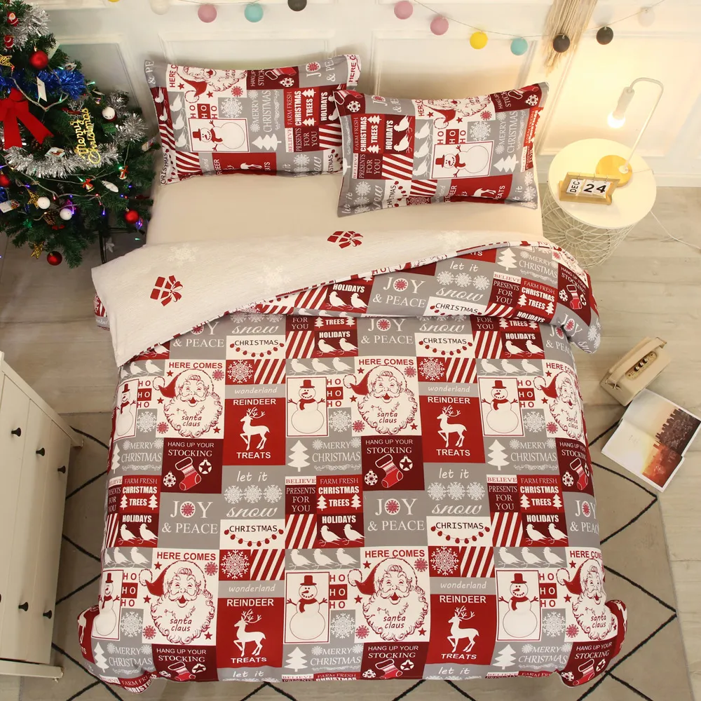 Weihnachten Bettwäsche Sets Nette Deer Print Bettbezug Kissenbezug 3 stücke Twin Königin König Größe Bett Kleidung Für Hause C0223