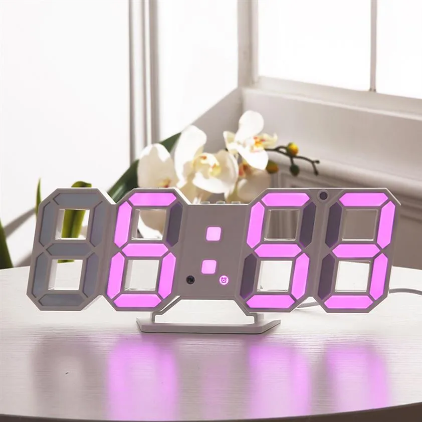 3D GRANDE LED Digital Wall Clock Data Nightlight Table Tabela Desktop Relógios USB Eletrônica Luminosa Despertadores Decoração Home A20