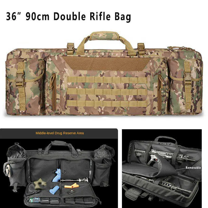 Tactical 36 Inch 90cm Double Rifle Bag Molle Gun Case Backpack for M4 Ak47 Carbine Airsoft Portable Bag Accessories for Hunting Q0721