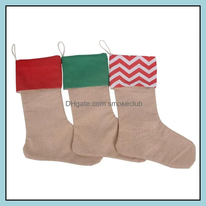 12*18inch Canvas Christmas Stocking Gift Bags Xmas Christmas Large Size Plain Burlap Decorative Socks Bags OOA9077