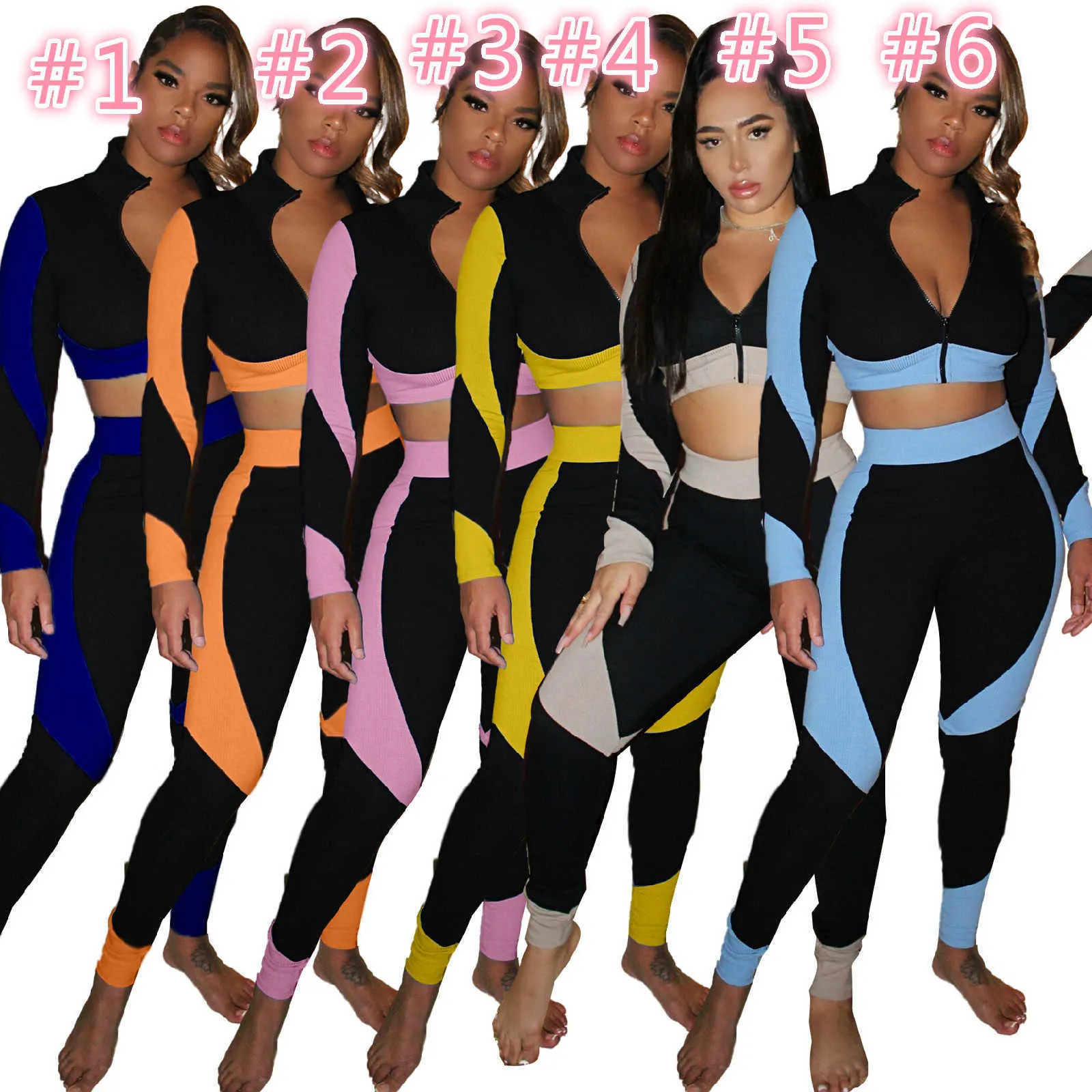 Mulheres fitness tracksuits impresso dois pedaços roupas roupas de designer 2021 zíper Cardigan de manga comprida calças senhoras 2 pedaços jogger rodando conjuntos