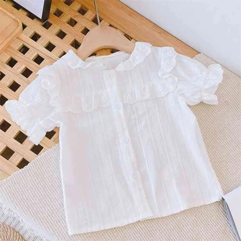 Lato Koreański Styl White Shirt Girl Bluzki i koszule Odzież dziecięca S Topy dla 210528