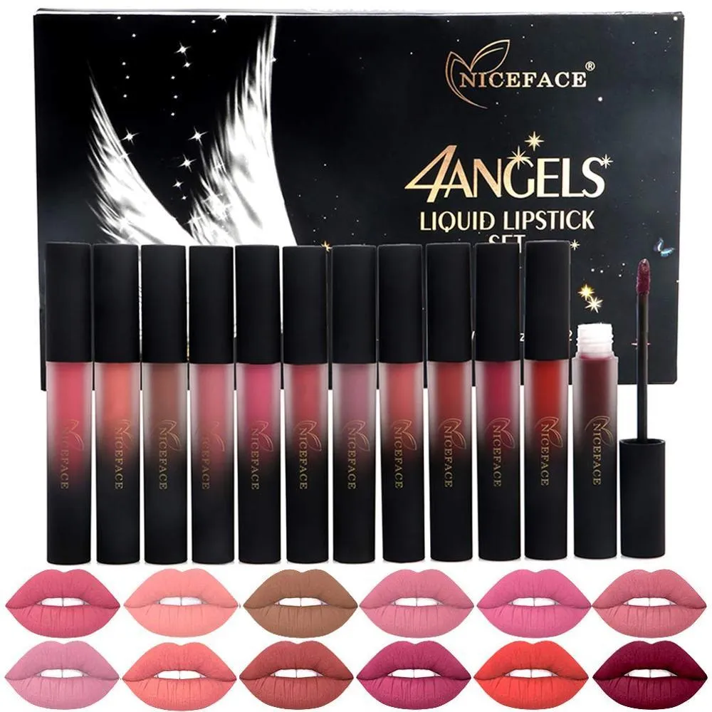 NiceFace 12 stks Vlique Maquiagem Matte Lipstick Packs Pintalabios voedzame fluwelen make-up set