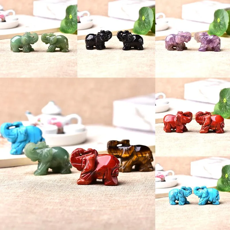 Objetos decorativos figuras 1 pc cristal natural colorfull elefante mão esculpida animal raro pedras preciosas e decoração de casa de saúde mineral