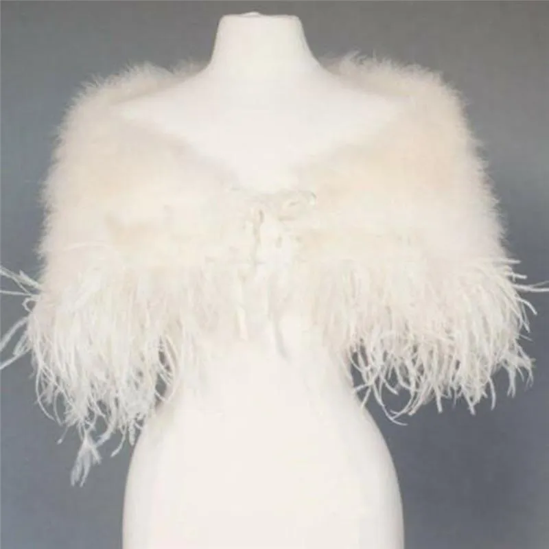 Écharpes élégantes vraies plumes d'autruche Capes de mariage Vintage enveloppes moelleux châles de mariée femmes robe Poncho avec rabboon