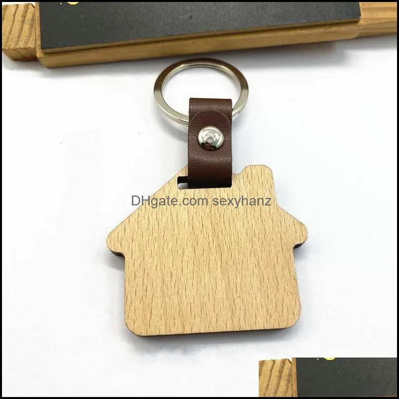 10 Styles Beech Keychain Personalized Wooden Leather Keychains Bag Decoration DIY Key Chain Thanksgiving Gift C3