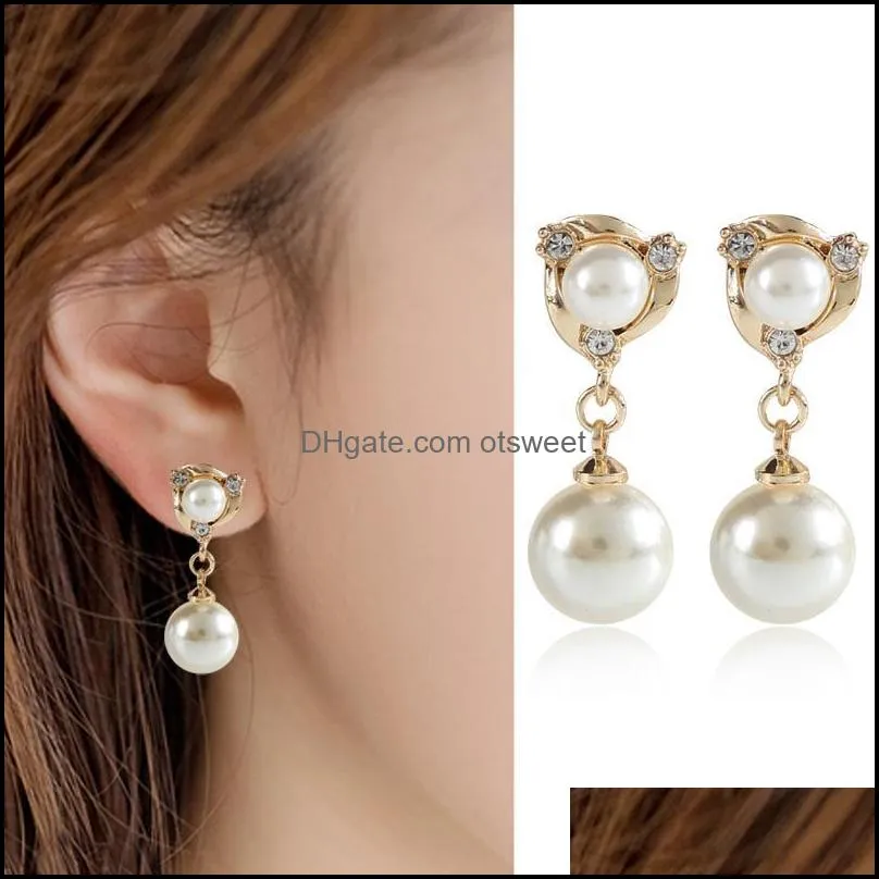 Clip-on & Screw Back Elegant Rhinestone Pearl Water Drop Earrings Pierced And Non Ear Clip On For Women Wedding Jewelry