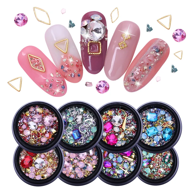 1 scatola 3D nail rhinestones pietre misto decalcomanie colorate decalcomanie cristalli unghie arte fai da te decorazioni di design