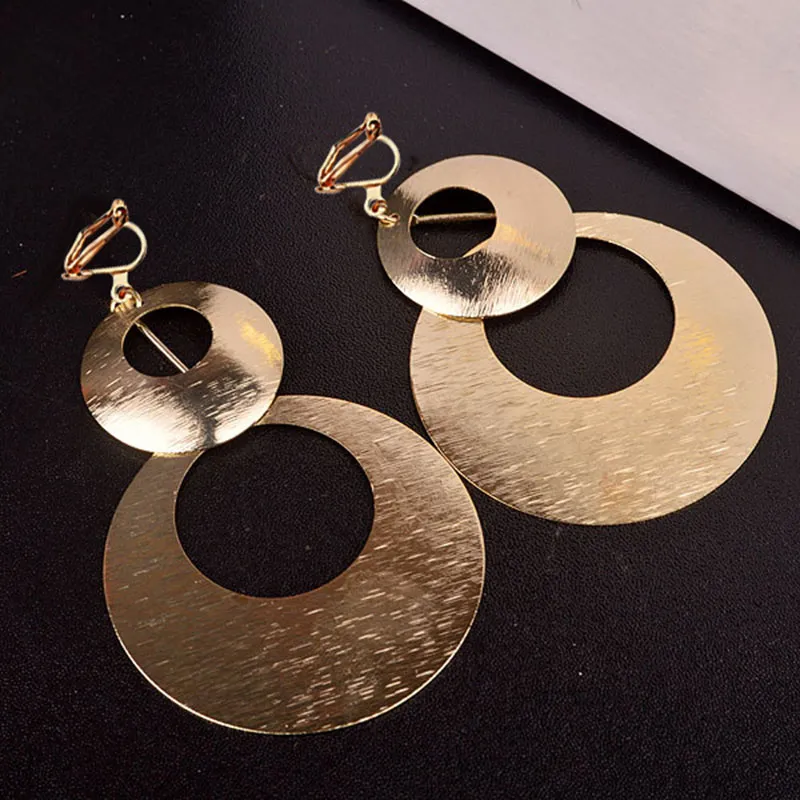 JIOFREE New Earring Design hyperbole Large Double Circle Clip on Earrings Non Piercing for Women Party Wedding Elegant Accessories