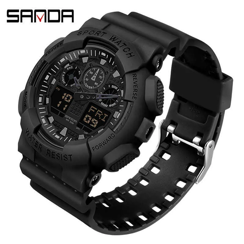 Sanda Digital Watch Montres Sport pour hommes pour hommes Imprimes imperméables à l'arrière-montre d'extérieur Mâle Relogio Masculino 210728