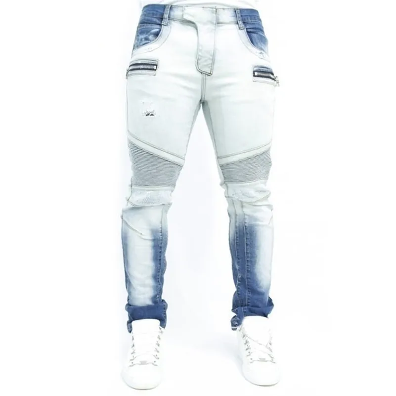 Hombres Jeans Straight Zipper Biker Jean Pantalones de cintura alta Primavera Otoño Streetwear Male Desiger Lavado Jean Pantalones Pantalones 211120