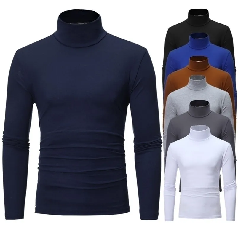 Turtleneck för män Solid Color Slim Elastic Tunn Pullover Vår Höst Stickning Brand Sweater 210909