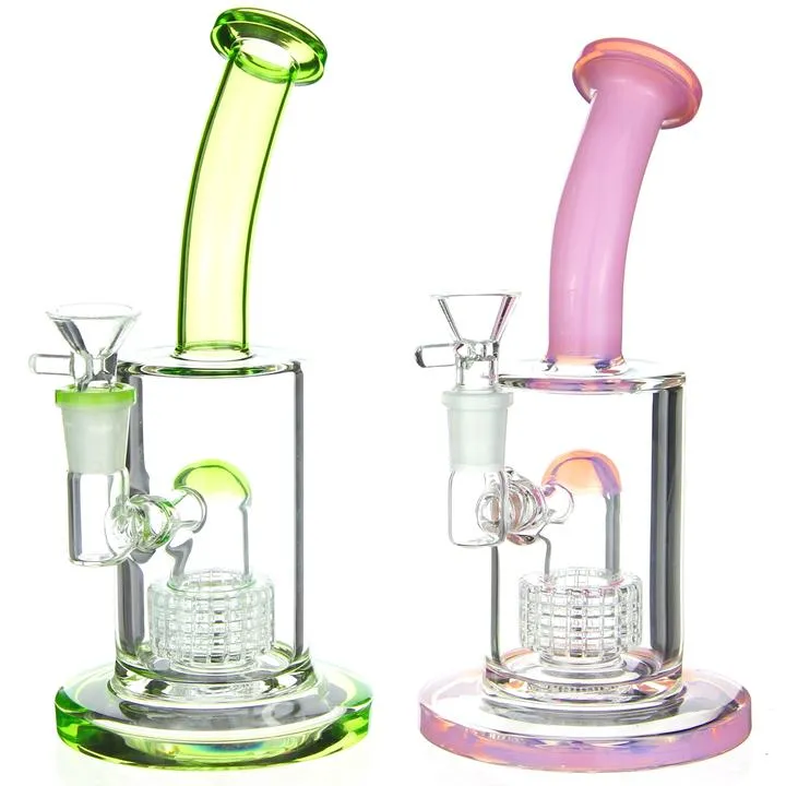 21см высокий розовый стеклянный стеклянный бонг Матрикс Perc Pink Glass Water Bongs Heady Dab Буровые бурны с 14 мм чаша