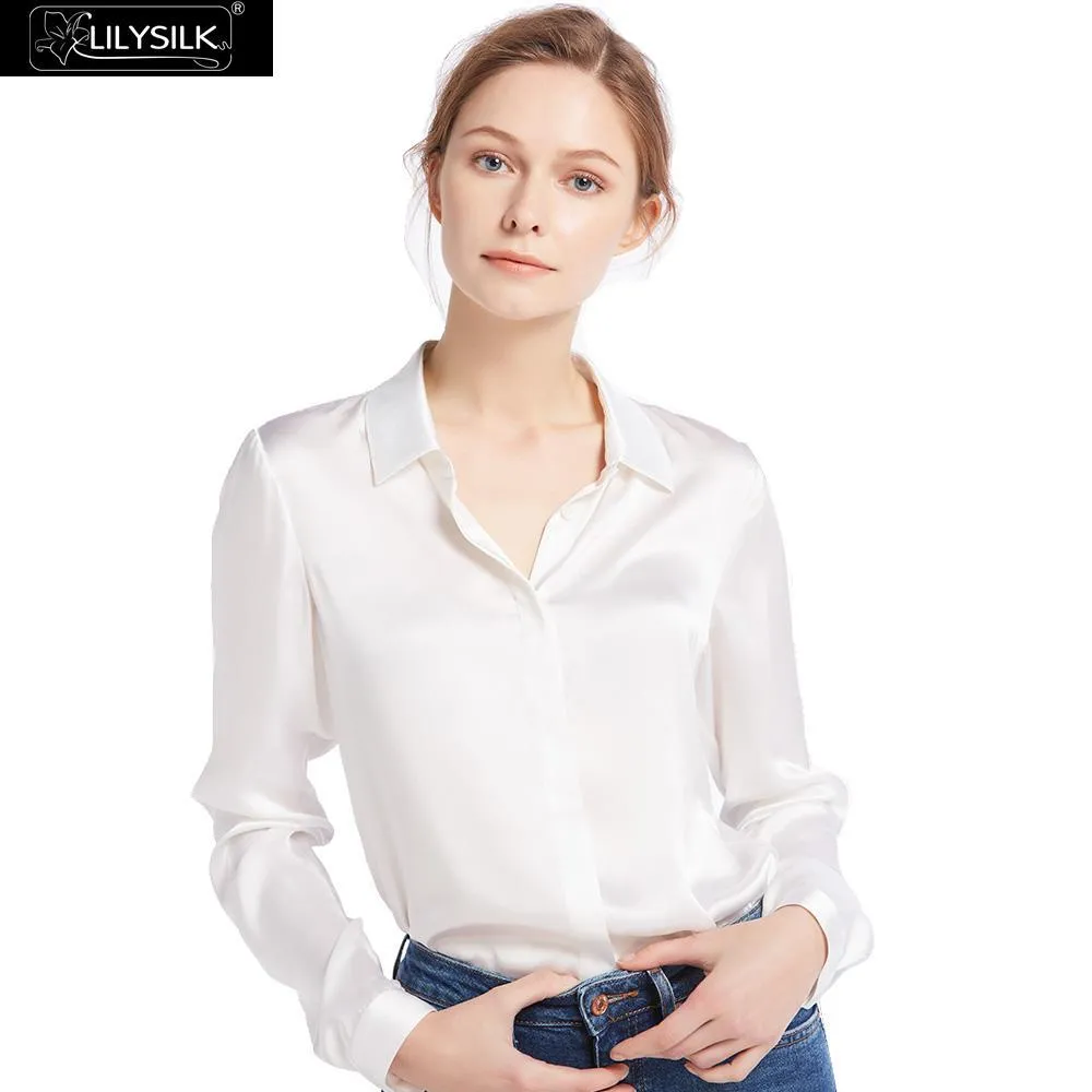 LilySilk 100 Camicie Di Seta Camicetta Donna 22 Momme Abbottonatura Di Base Charmeuse Cinese Lucido Naturale Elegante Da Donna Maniche Lunghe 210225 Da 224 36 DHgate