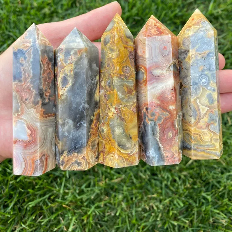 6-7 cm Natuurlijk gepolijst gekke kant agaat quartz kristal punt wand geschenk single beëindigde toren chakra healing edelsteen home decor