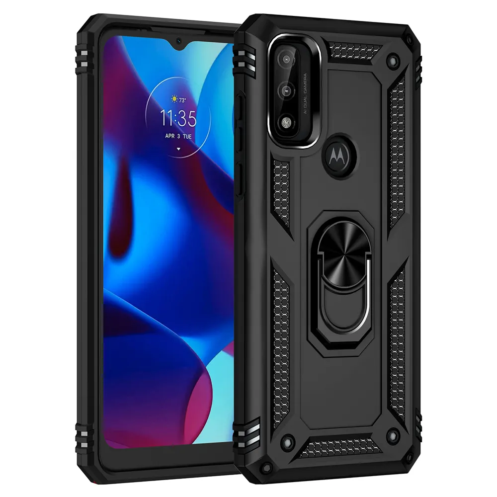 Magnetiska Armor Fodral för Motorola G PURE G POWER MOTO EDGE 20 LITE G50 PRO G60S Hard Case Ring Silicon Heavy Duty Protection Cover