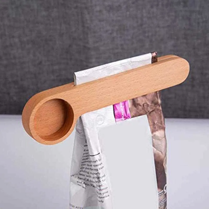 Wood Coffee Scoop With Bag Clip Tablespoon Solid Beech Wood Measuring Scoop Tea Coffee Bean Spoon Clip Gift Wholesale LX3394