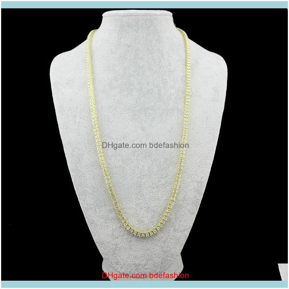 Hip Hop Gold Chain 1 Row Diamond Tennis Chain Necklace 20-30inch Men Gold Tone Iced Out Punk Necklaces