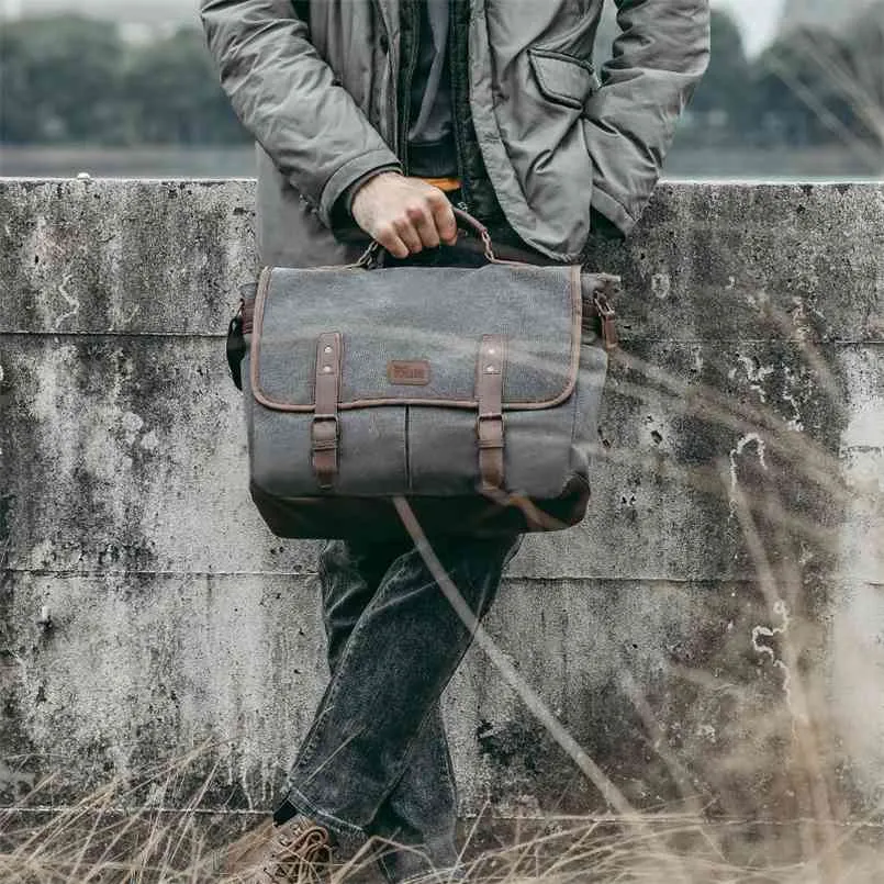 Bolso bandolera de cuero para hombre, bolso vintage para laptop de 15.6  pulgadas