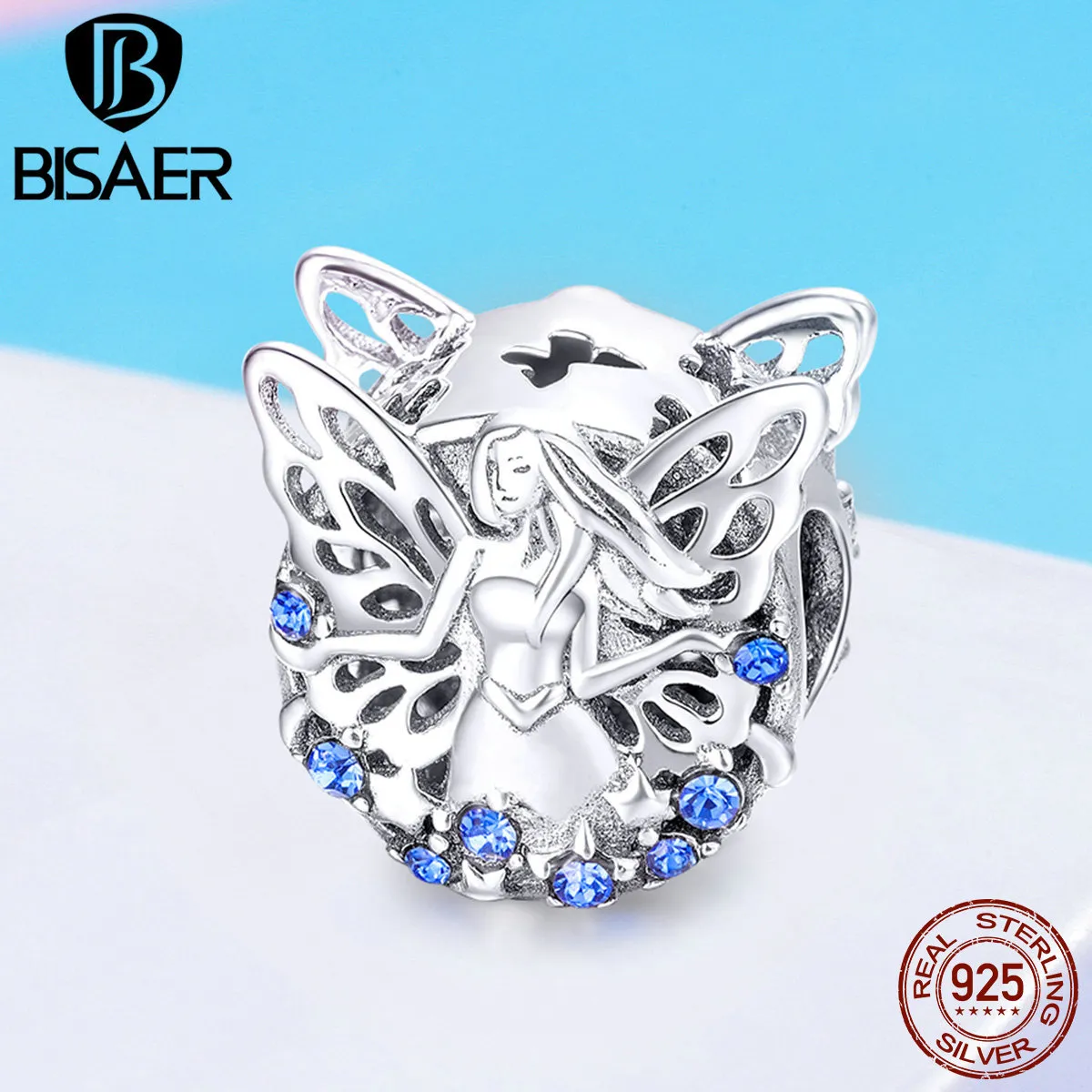 BISAER 925 Sterling Silver Elf Lucky Forest Fairy Angel Charms Beads fit Bracelet Silver 925 Beads for Jewelry Making EFC027 Q0531