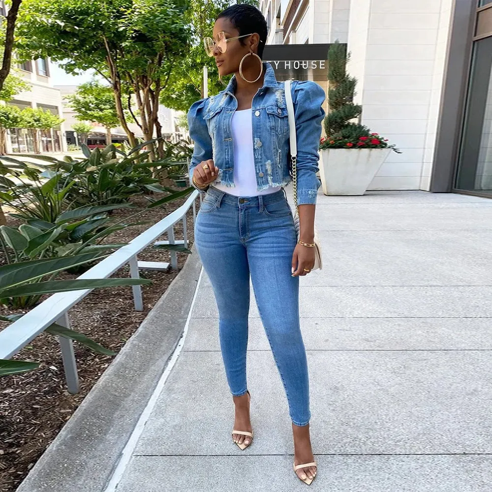 Womens Jackets Sexy Cropped Ripped Denim Jacket Vintage Casual Short Puff Sleeve Spring Female Coat Streetwear Outwear From 19 83 DHgate