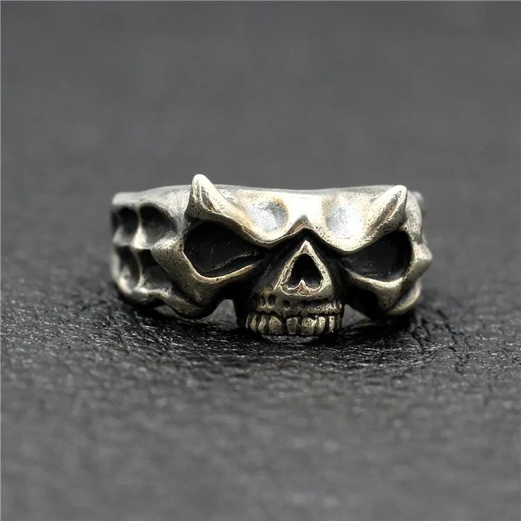 Cluster Rings Men's Retro Handmade Skull Ring Cute Grim Reaper Gothic Plaid Punk Motorcycle Jewelry