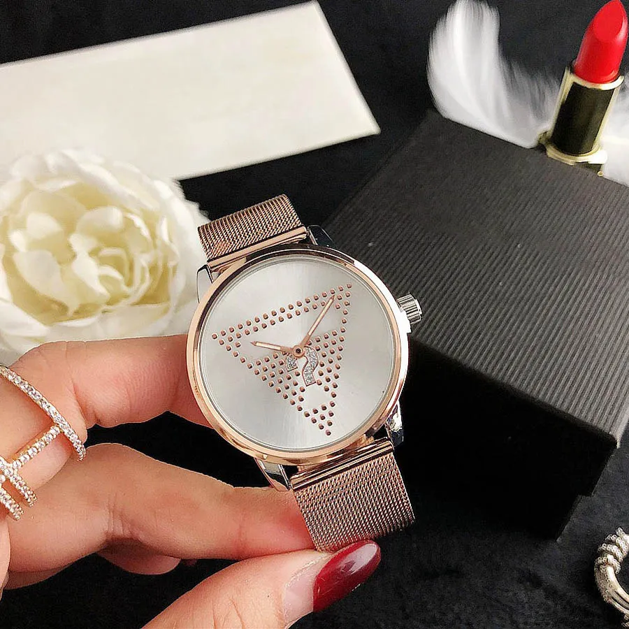 Fashion Brand women Girl crystal triangle question mark style steel metal band quartz wrist watch GS38331y