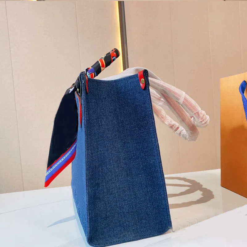 Single Quality Mommy Bag Purse Large Denim Craft Shopping Bags Women Letter Prints Tote Handbag Long Shoulder Straps