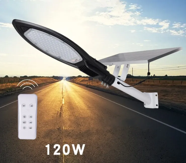40W 60W 120W 180W Super Quality LED Solar Street Light med fjärrkontroll Dämpning / Timing Vattentät IP65 för väggården