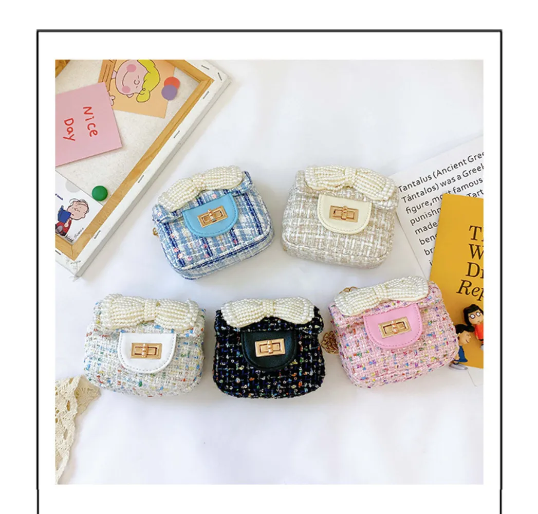 Messager de princesse avec nœud en perles pour enfants, petit sac carré à bandoulière pour bébé fille, sac à dos tendance, cadeau pour enfants, nouvelle collection